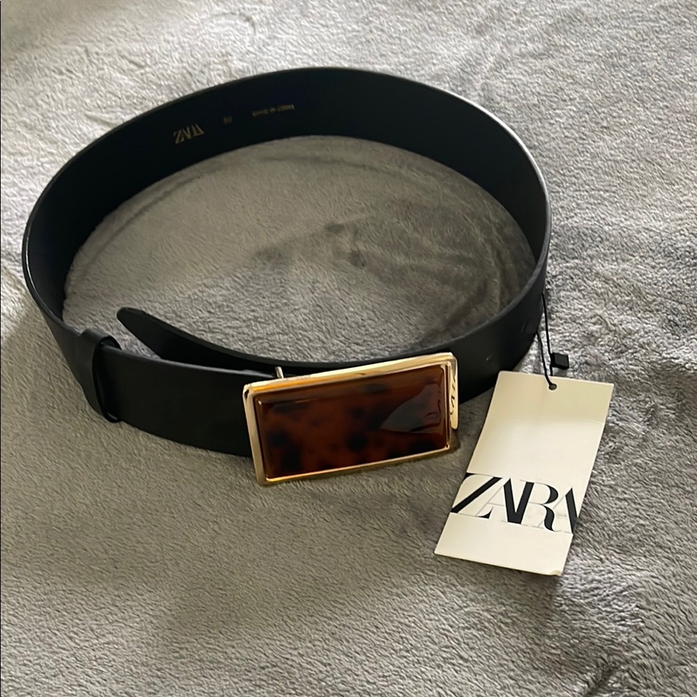 Zara Black Belt with Adjustable Tortoiseshell Buckle, BNWT